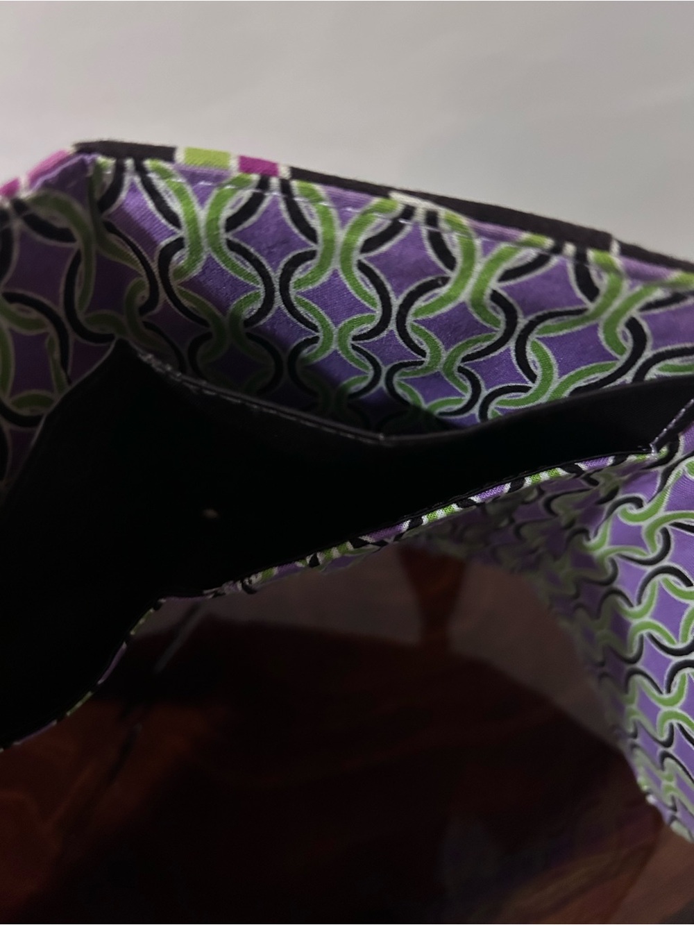 Vera Bradley Quilted Floral Trifold Wallet in Purple, Green and Black - Picture 8 of 11